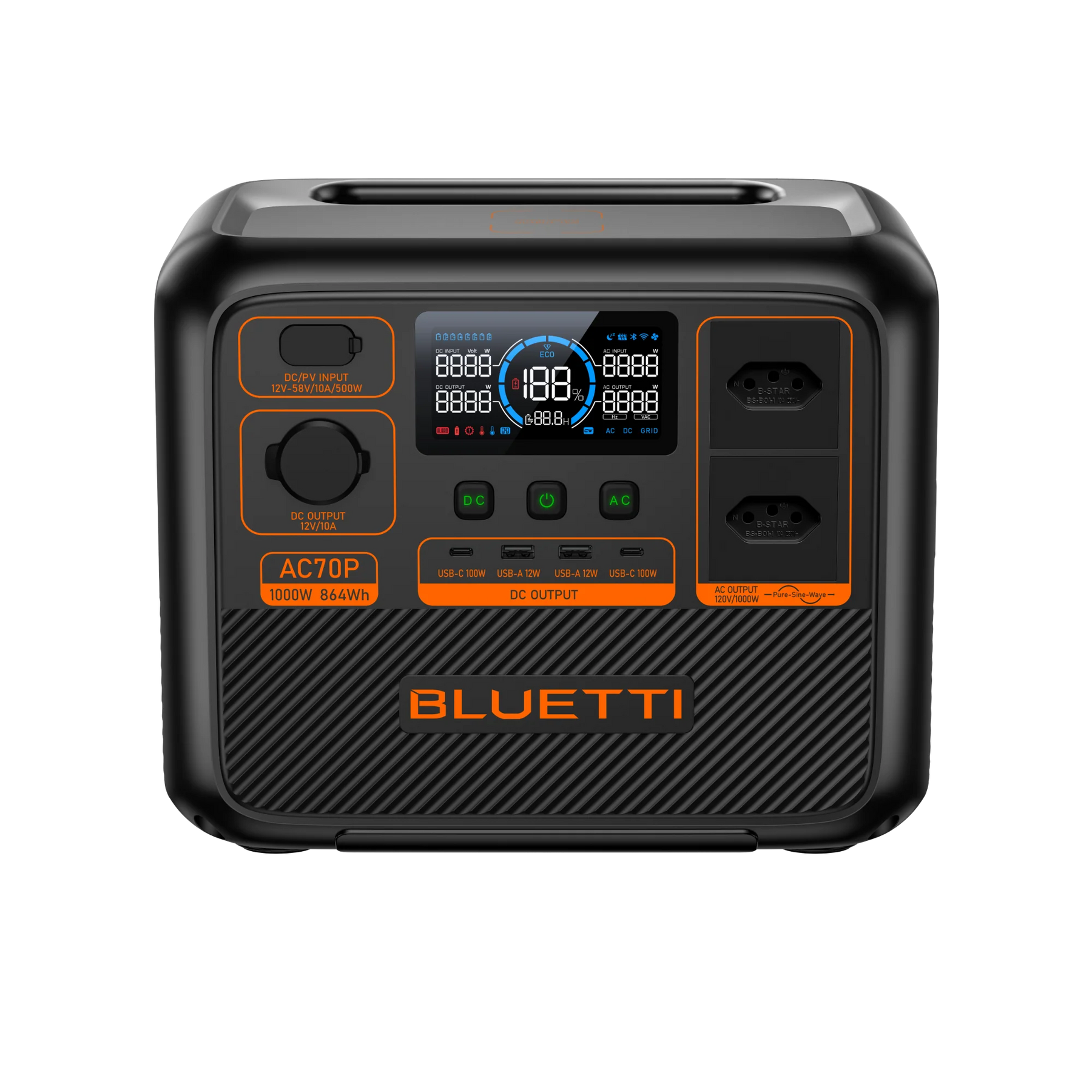 BLUETTI AC70P Estação de Energia Portátil | 1000 W 864 Wh