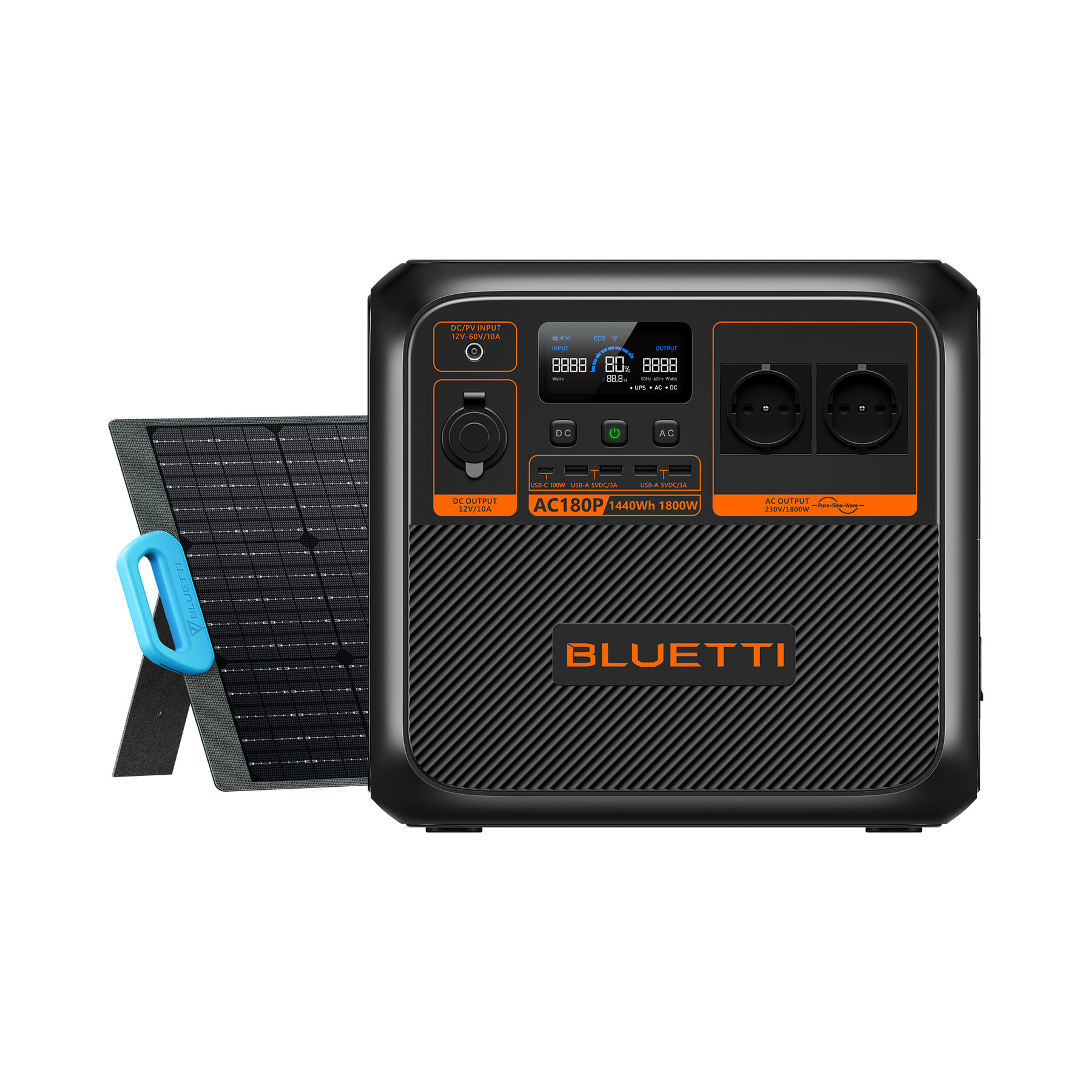 BLUETTI AC180P Estação de Energia Solar Portátil | 1.800 W 1.440 Wh